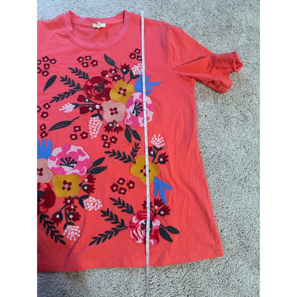 Layers Clothing Coral Floral Embroidered Ruffle Sleeve Top CR1030 Mens M - Picture 7 of 7
